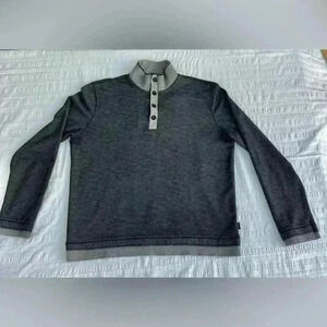 Hugo Boss Mens 1/4 Button  Mock Pullover Sweater Regular Fit XL dark&light gray